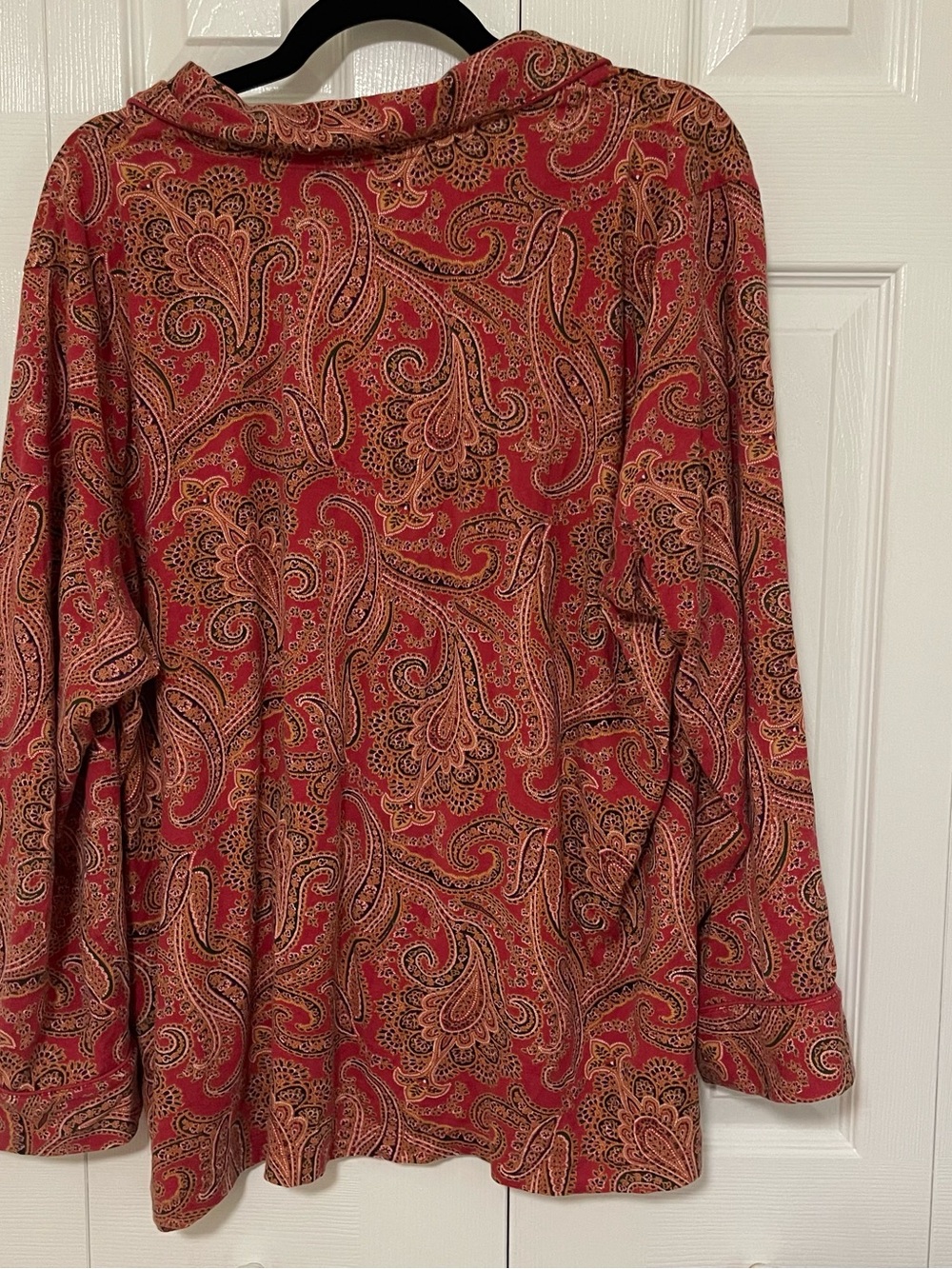 Paisley Button-Front Red Blouse - Picture 4 of 9